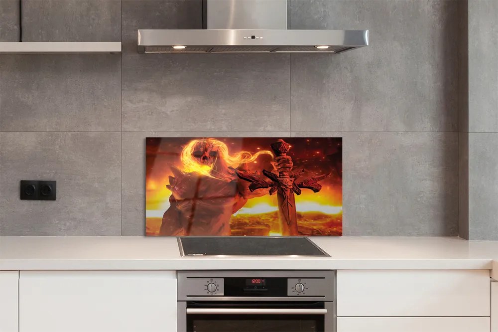 Szkło do Kuchni na Ścianę Tajemnicza Postać z Mieczem