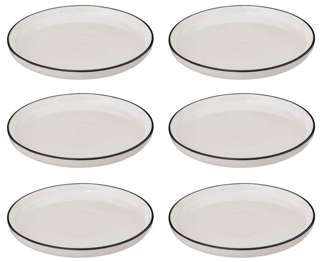 Talerze deserowe porcelanowe ALIX, czarna obwódka, 6 sztuk x Ø 20 cm