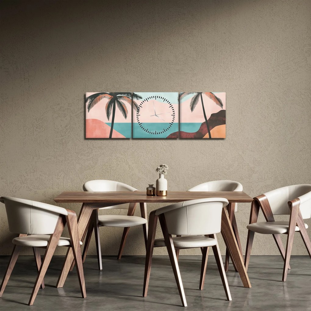 Obraz - Palmy nad morzem (z zegarem) (90x30 cm)