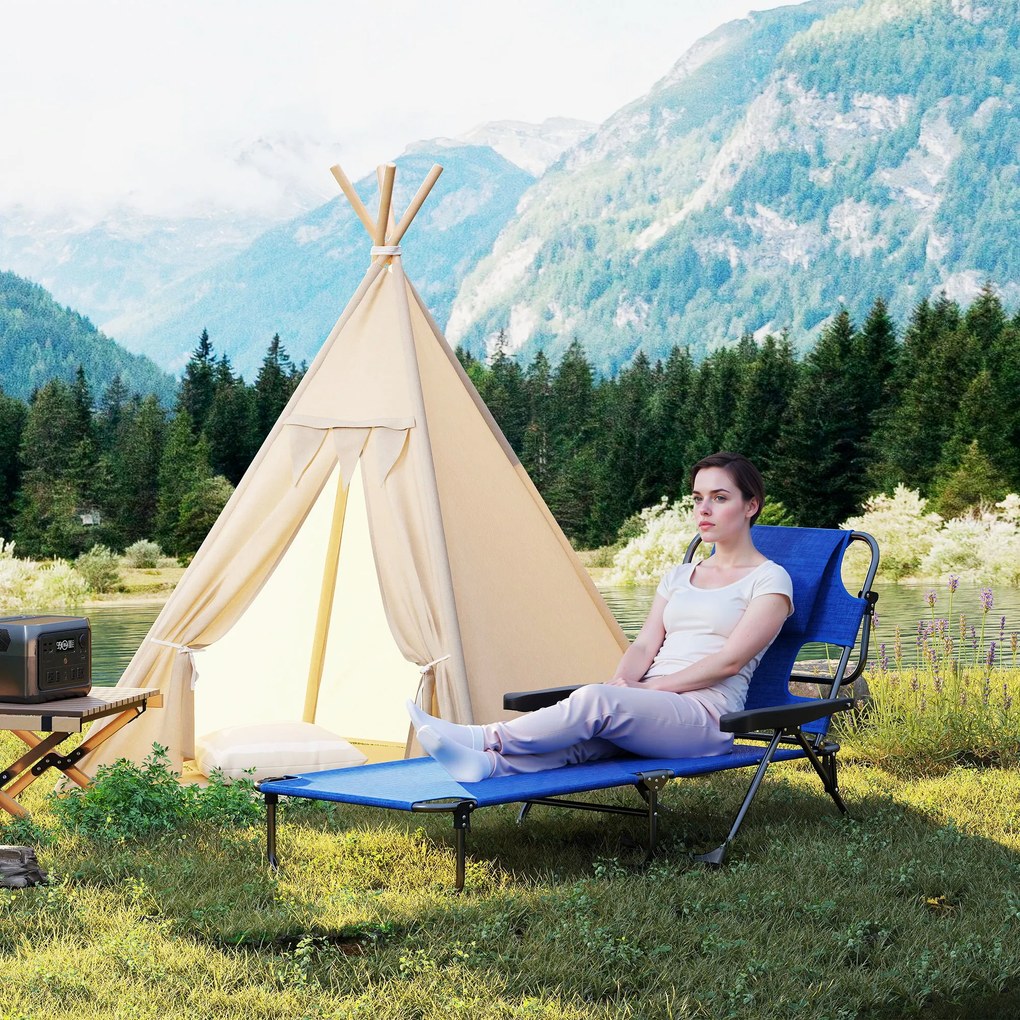 Leżak Ogrodowy Outsunny, Składany, Wodoodporny, 194 cm x 72 cm x 31 cm, Czarny + Granatowy