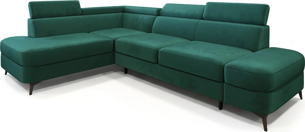 Masseno Narożnik AVISE z funkcją spania i pojemnikiem na pościel Narozniki L, Rozkładana sofa - Zielony, MONOLITH 37