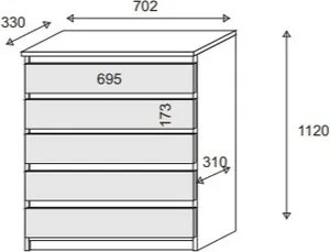 Komoda ADRIANO 70 cm do Salonu Sypialni 5 Szuflad Biały
