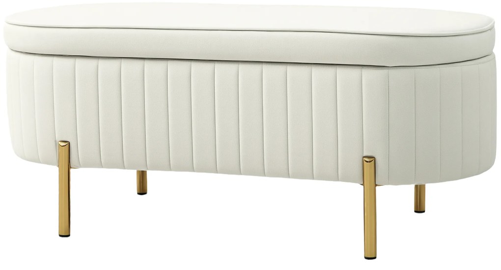 HOMCOM Ławka z klapą i schowkiem, materiał pokryty, metal, Kremowy + Złoty