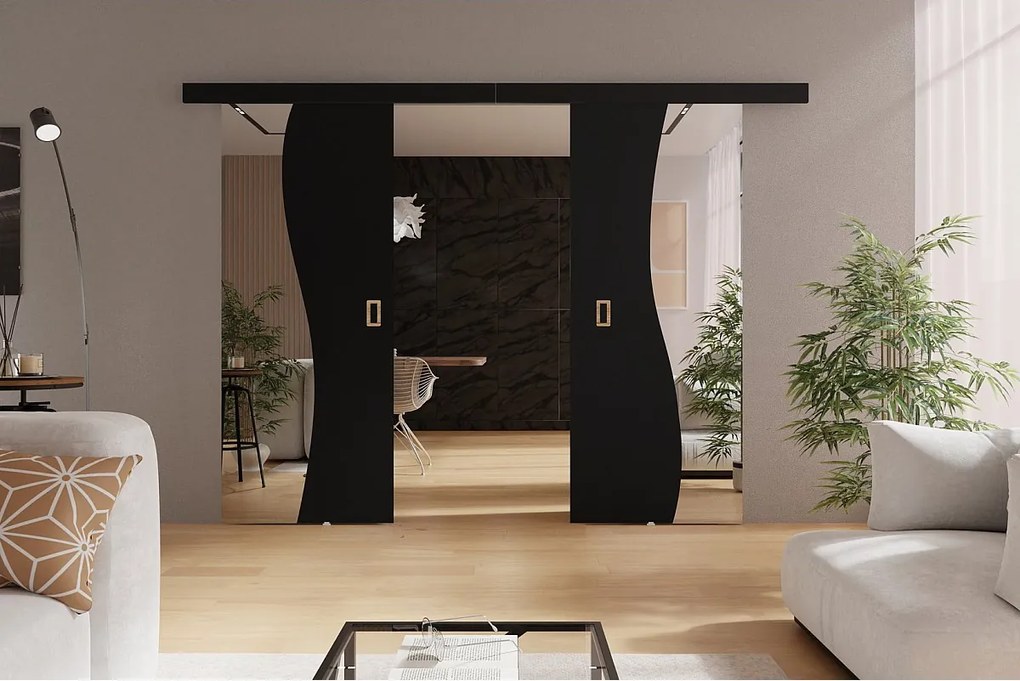 Emporius drzwi przesuwne 210 cm Kaja Duo - drzwi naścienne z lustrem do salonu, garderoby - Czarny