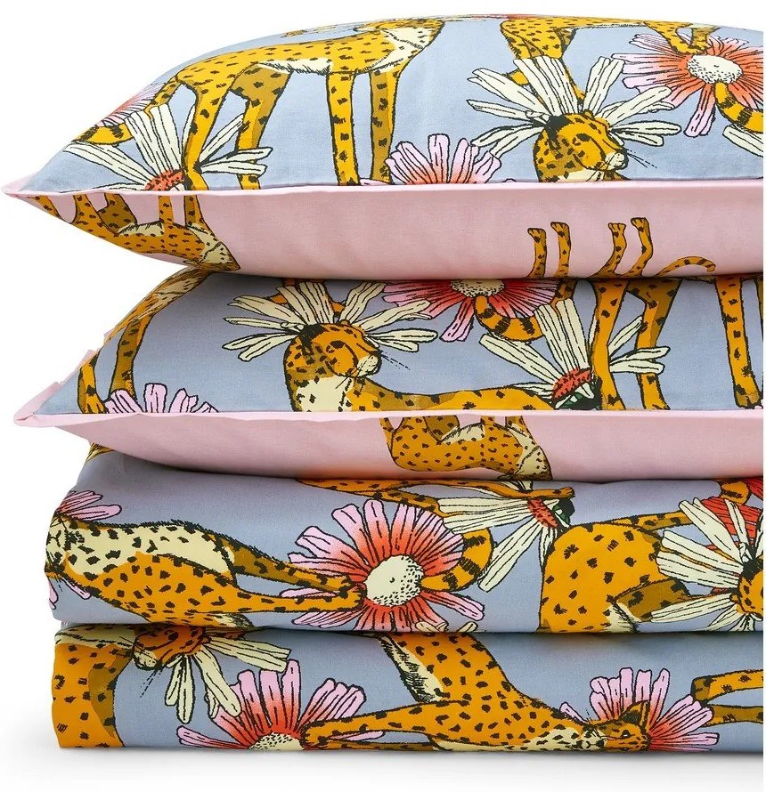 Różowo-szara bawełniana pościel dwuosobowa 230x220 cm Untamed Cheetah – Their Nibs