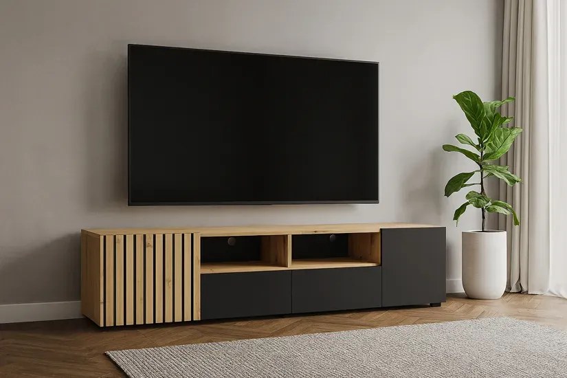 Szafka rtv z lamelowym frontem 200 cm H1-K51