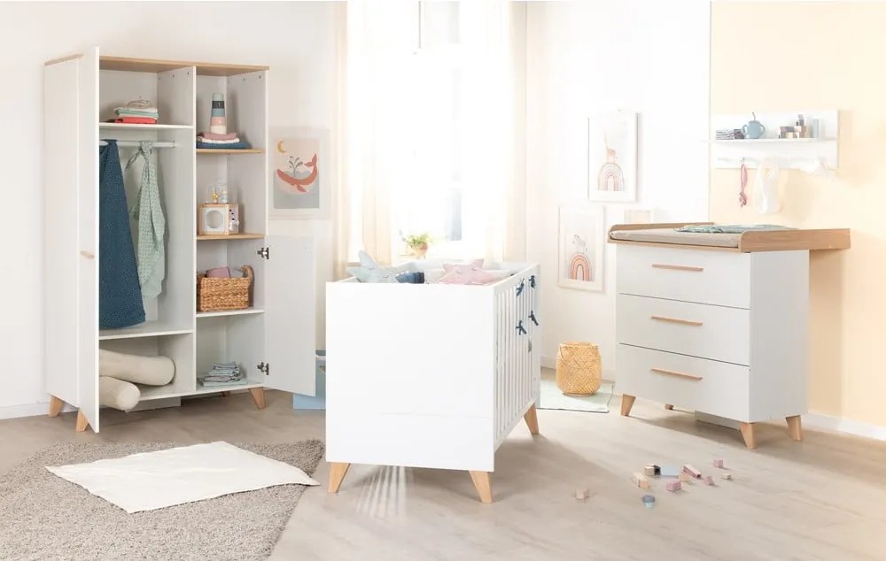 Biała komoda dziecięca w dekorze dębu z przewijakiem 88,5x99x76 cm Léon – Roba