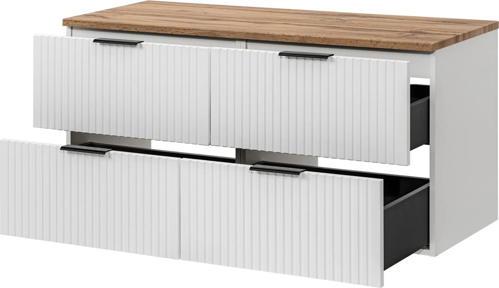 Zestaw szafka wisząca podwójna podumywalkowa biała 120 x 46 cm ASTROS white z blatem dębowym OAK