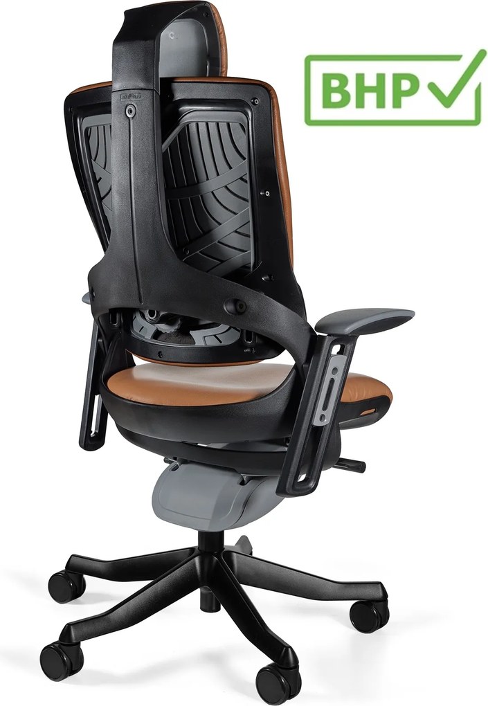 Fotel ergonomiczny Wau 2, zgodny z normą BHP, skóra naturalna i czarny stelaż