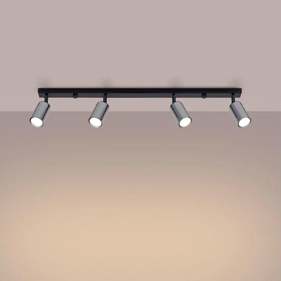 Plafony nowoczesny Glois, stal - 4 źródło światła 3000K - L.82 x H.18.5 cm - czarny/chrom