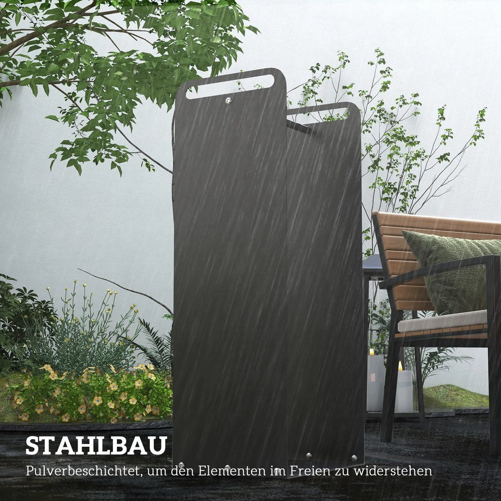 Outsunny Stojak na drewno do kominka, 2 uchwyty, stalowy stelaż, do 30kg, 36x30x90cm, Czarny