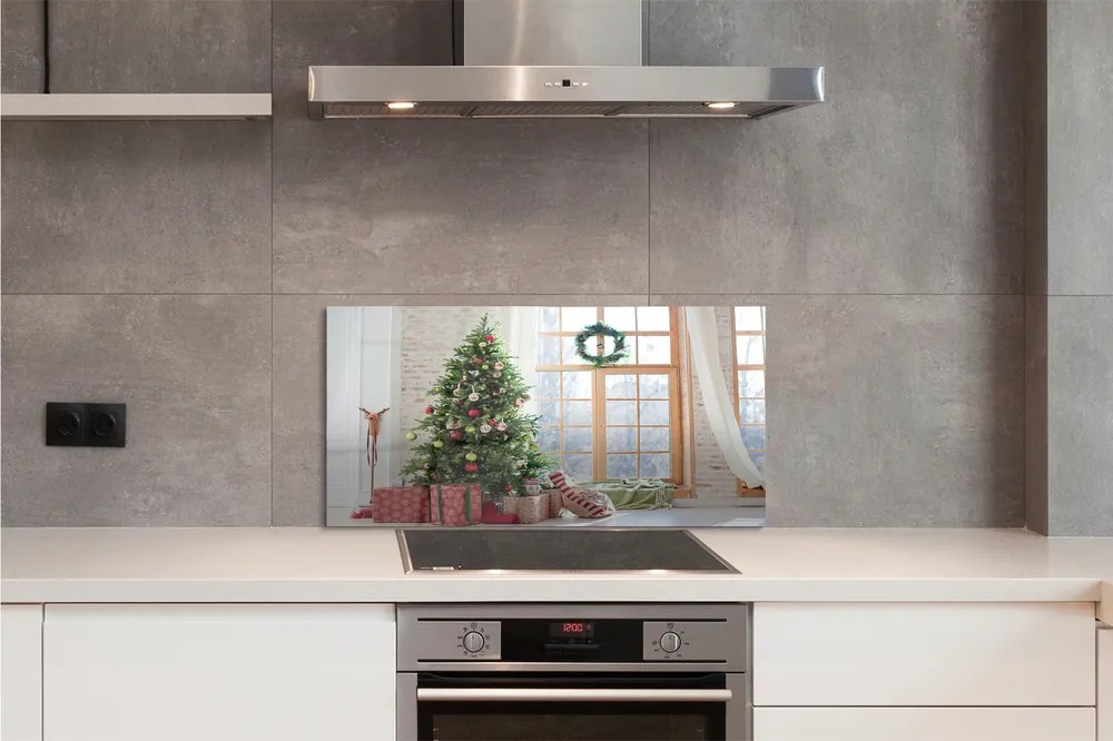 Szklany Panel Świąteczne Choinki i Podarki