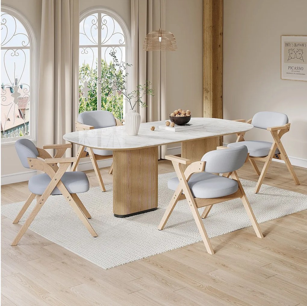 Zestaw 4 składanych krzeseł do jadalni z ramą z litego drewna i lnianą poduszką – szare