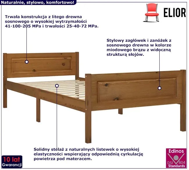 Drewniane jednoosobowe łóżko miodowy brąz 100x200 E6-S37