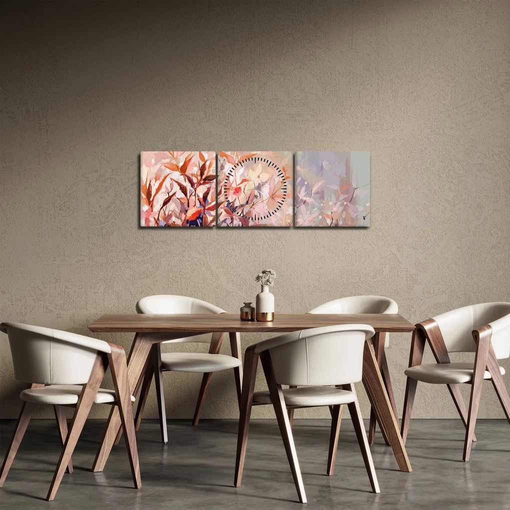 Obraz - Malowanie pastelami jesieni (z zegarem) (90x30 cm)