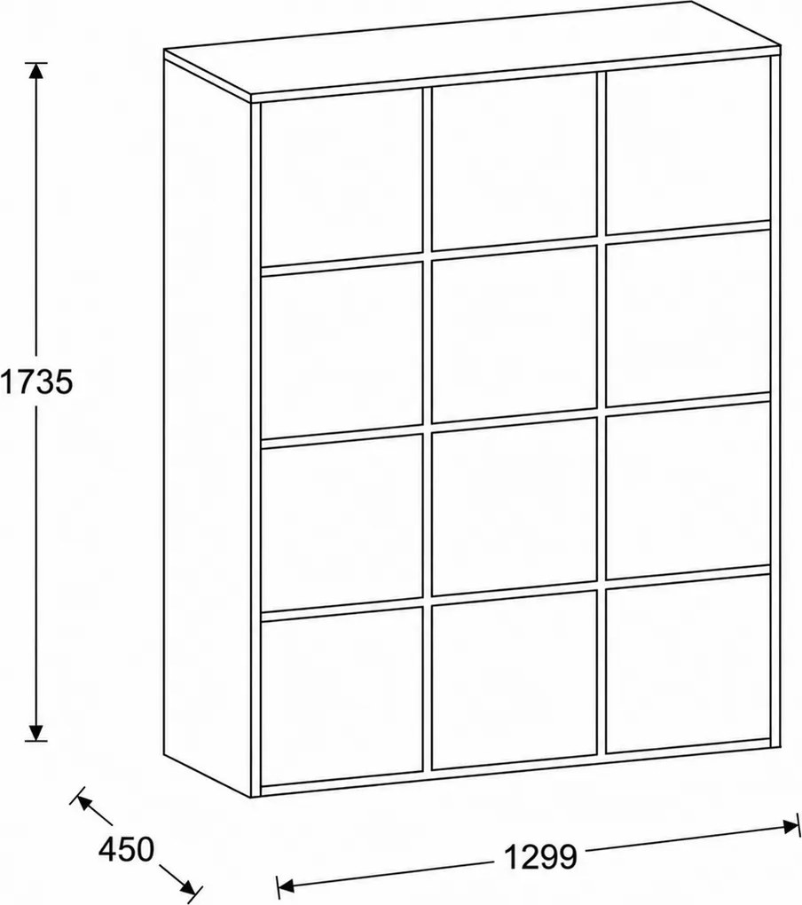 Szafa biurowa FRAME, 12x drzwi, 1299 x 450 x 1735 mm, PUSH-lock, dąb naturalny
