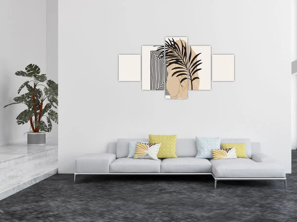 Obraz - Abstrakcja z tropikalnymi liśćmi N⁰3 (125x70 cm)