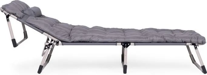 Składany leżak ogrodowy z poduszką i zagłówkiem Marbella, szary