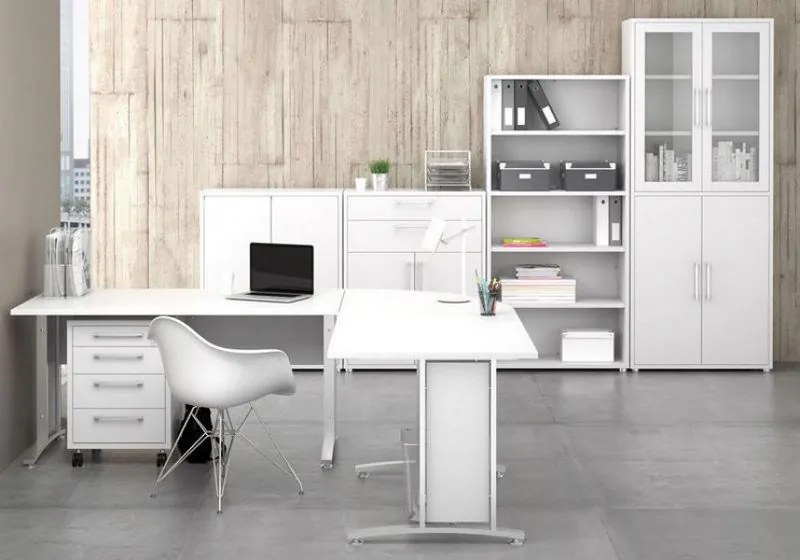Regał biurowy ze szklanymi drzwiami Prima biały