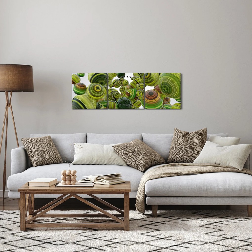 Obraz pasiastych kulek (z zegarem) (90x30 cm)