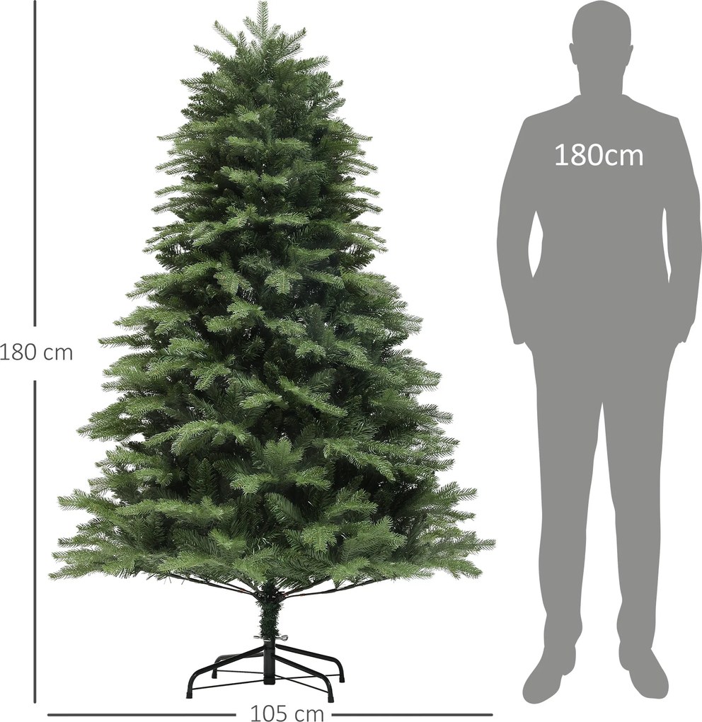 HOMCOM Choinka jodła alpejska, naturalny wygląd, szeroka i bujna, 180 x Ø105 cm, Zielona | Aosom PL
