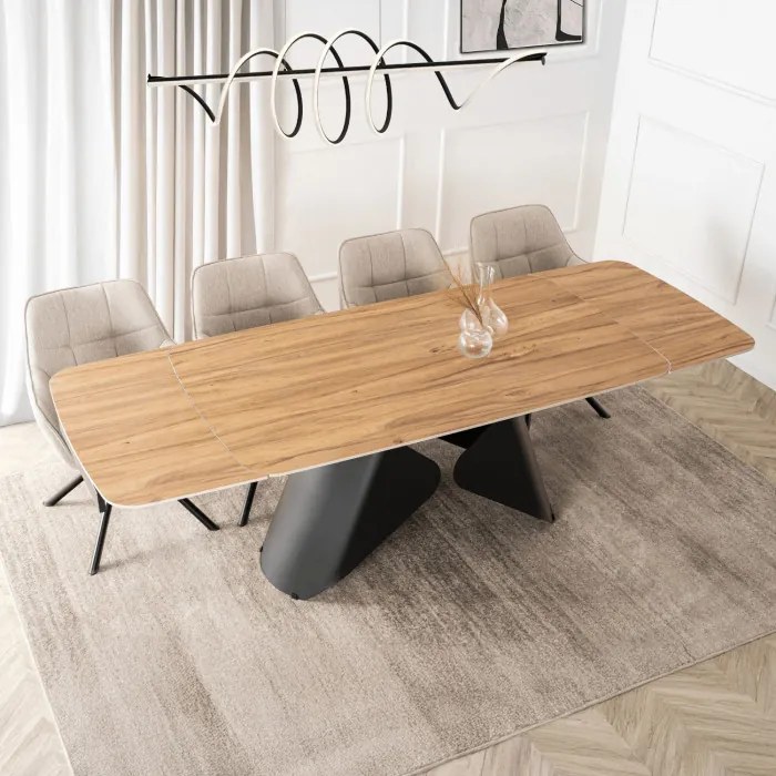Zestaw Stół Rozkładany VERONA 160-240 cm Dąb/Czarny i 4 Krzesła PEONY 2 Beżowe