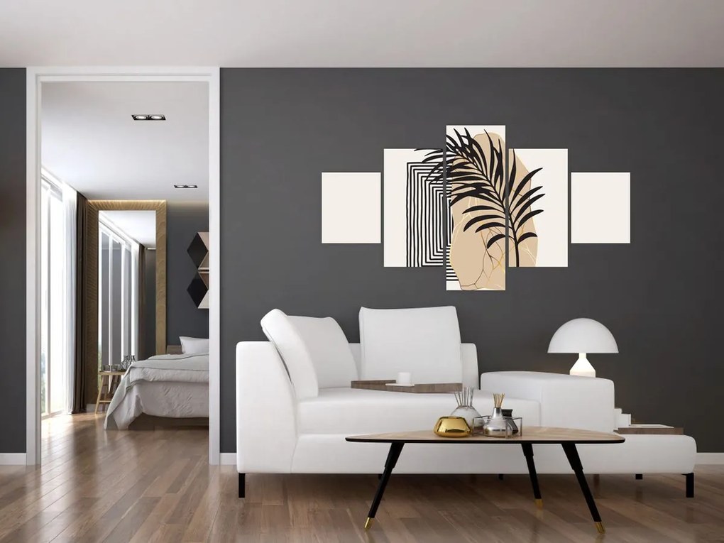 Obraz - Abstrakcja z tropikalnymi liśćmi N⁰3 (125x70 cm)
