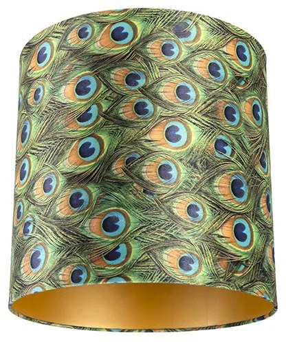Abażur welurowy z wzorem pawia 40/40/40 ze złotym wnętrzem