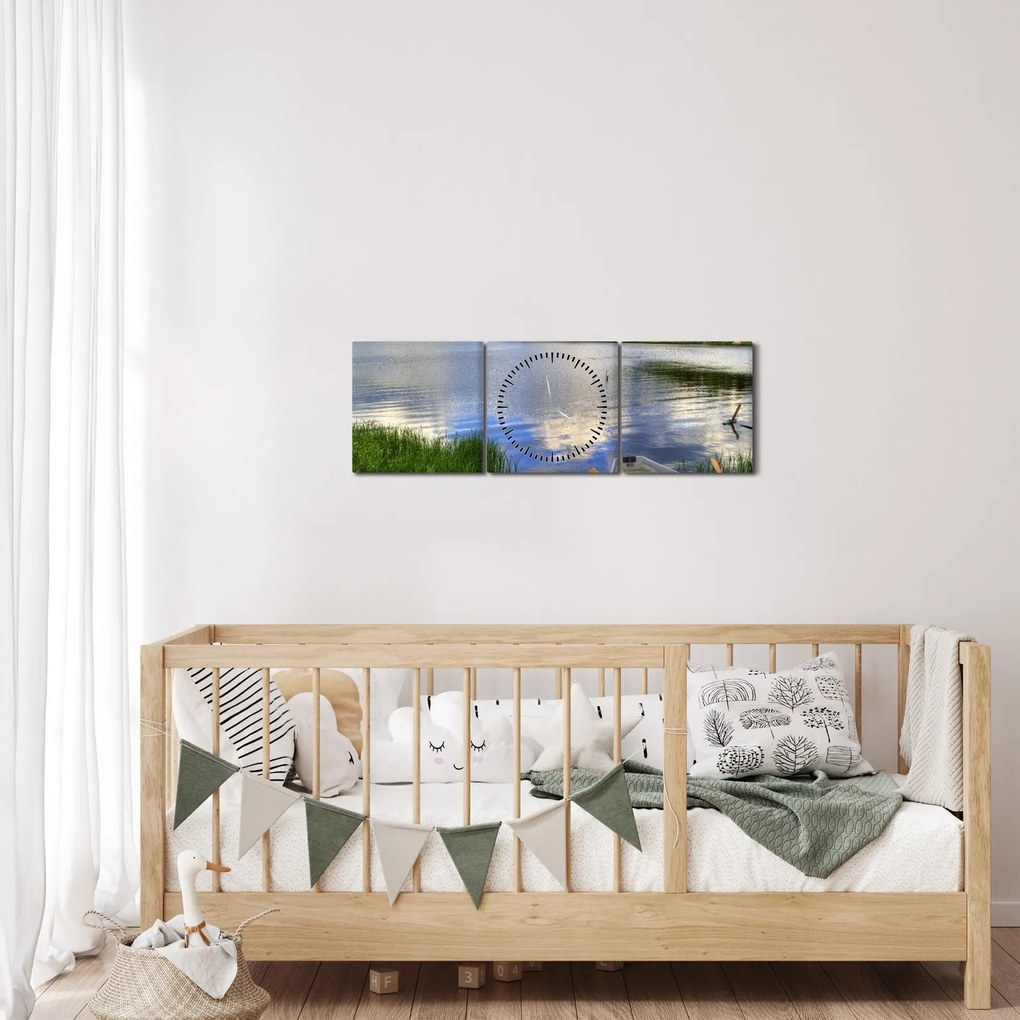 Obraz - Malownicza wioska (z zegarem) (90x30 cm)