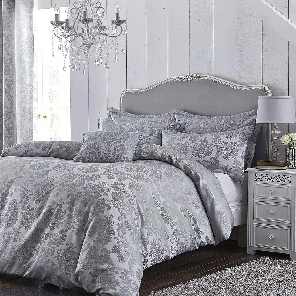 Szara adamaszkowa pościel dwuosobowa 230x220 cm Damask Jacquard – Catherine Lansfield