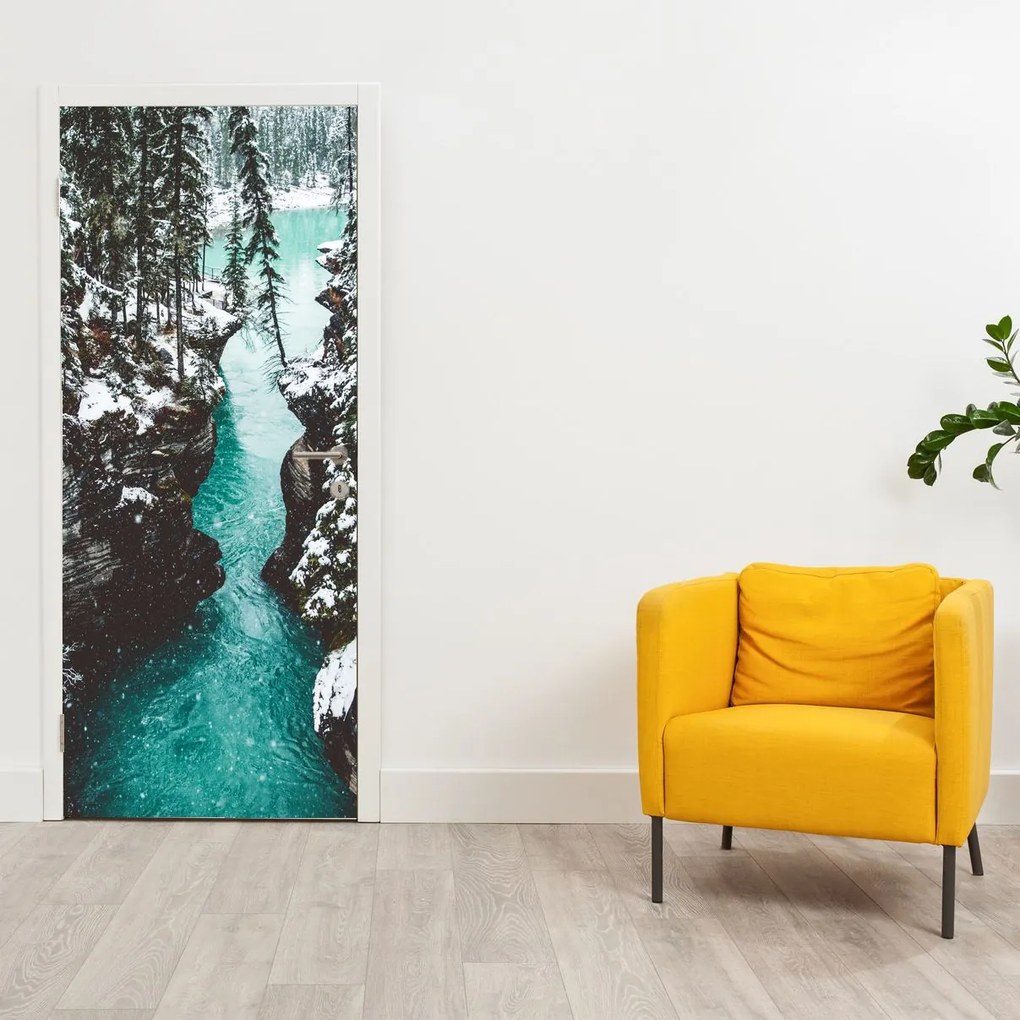 Fototapeta na drzwi - Górska rzeka zimą (95x205cm)