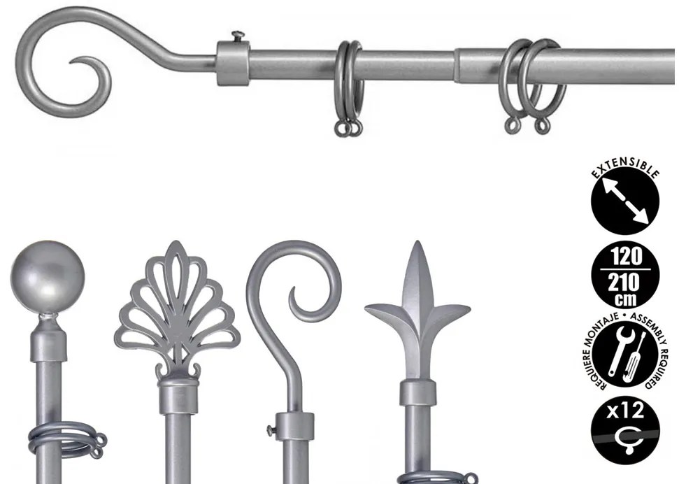 Szary metalowy karnisz VALANCE LOOP 120-210 cm