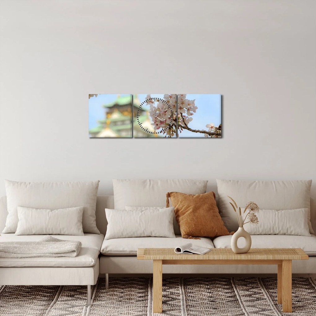 Obraz - Sakura (z zegarem) (90x30 cm)