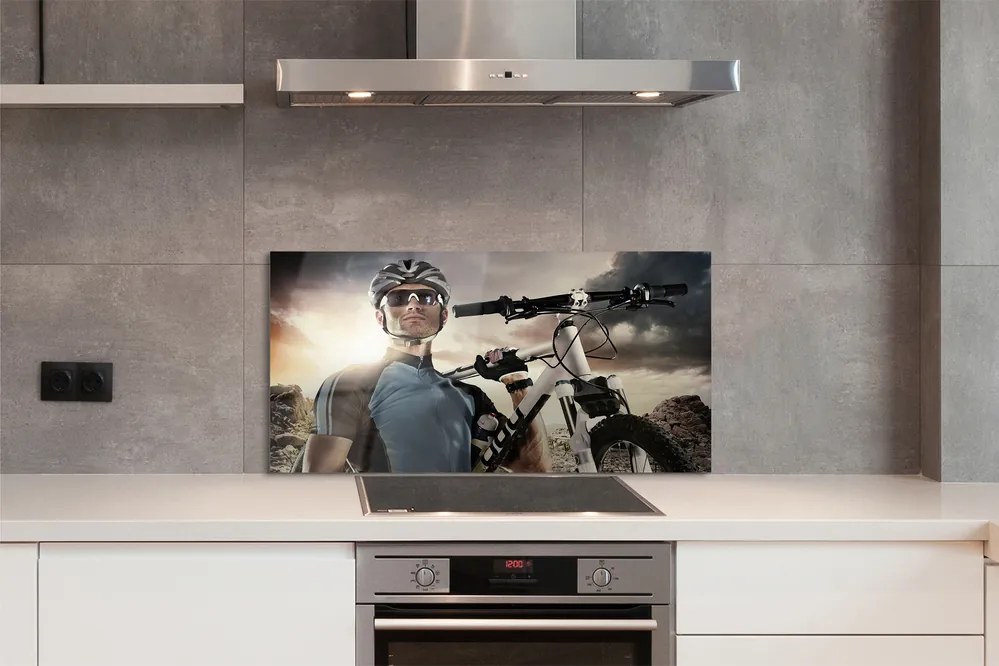 Panel szklany do Kuchni Rowerzysta na tle Chmur