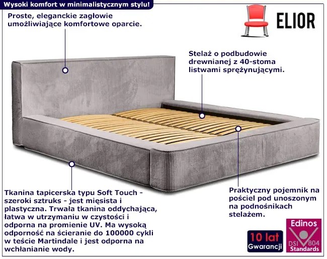 Jasnoszare łóżko tapicerowane z prostym zagłówkiem Lassia - 3 rozmiary