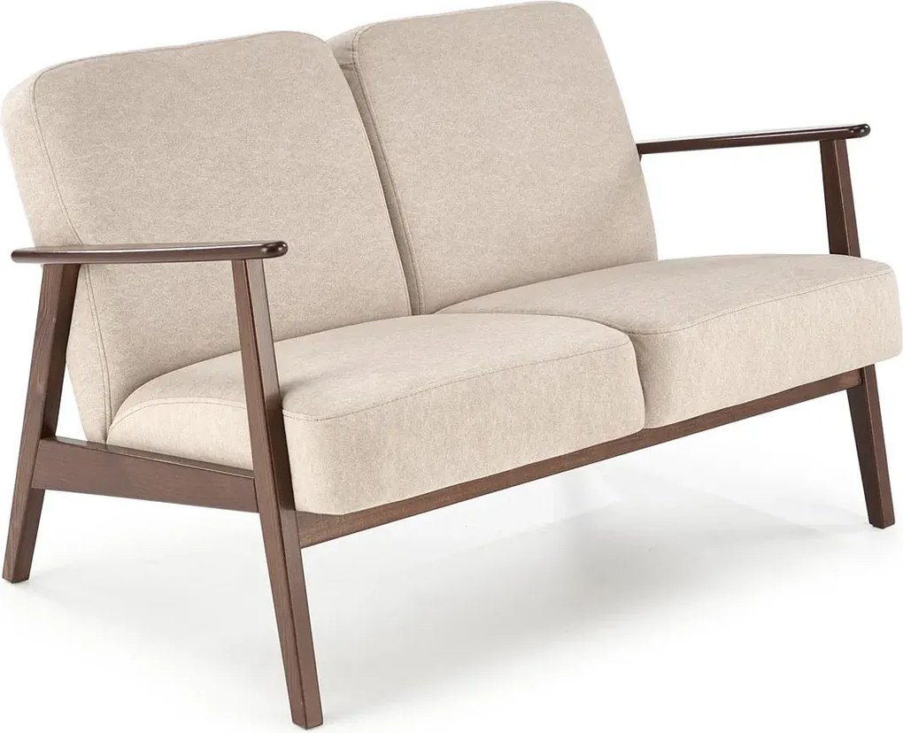 Drewniana beżowa tapicerowana sofa retro G0-Z31