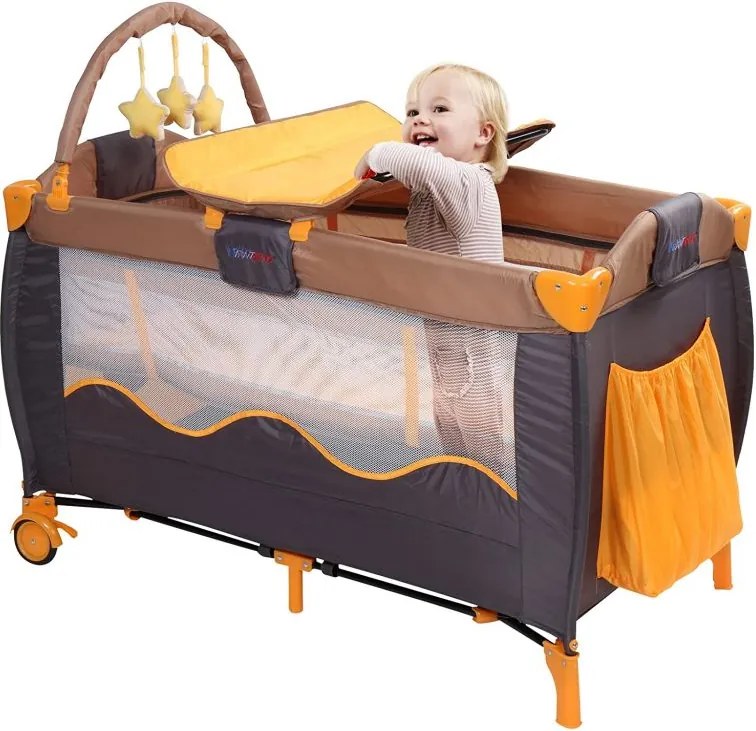 Łóżeczko turystyczne podróżne pomarańczowo-szare