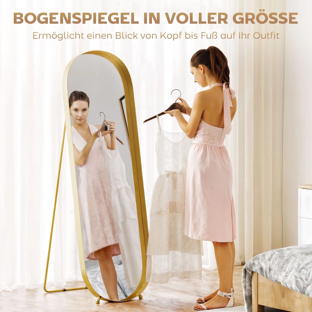 HOMCOM Lustro całego ciała z ramą metalową, 160 x 50 cm, złota rama, do salonu, sypialni