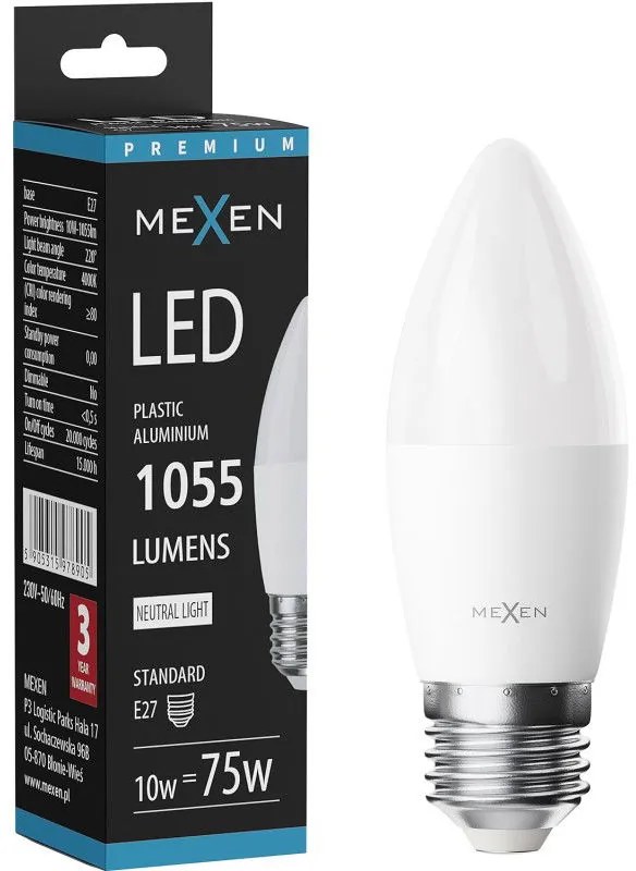 Mexen Nova żarówka LED E27, C37, 10W, Neutralna - 4000K, 1055 lm - L102-E27-1040-01