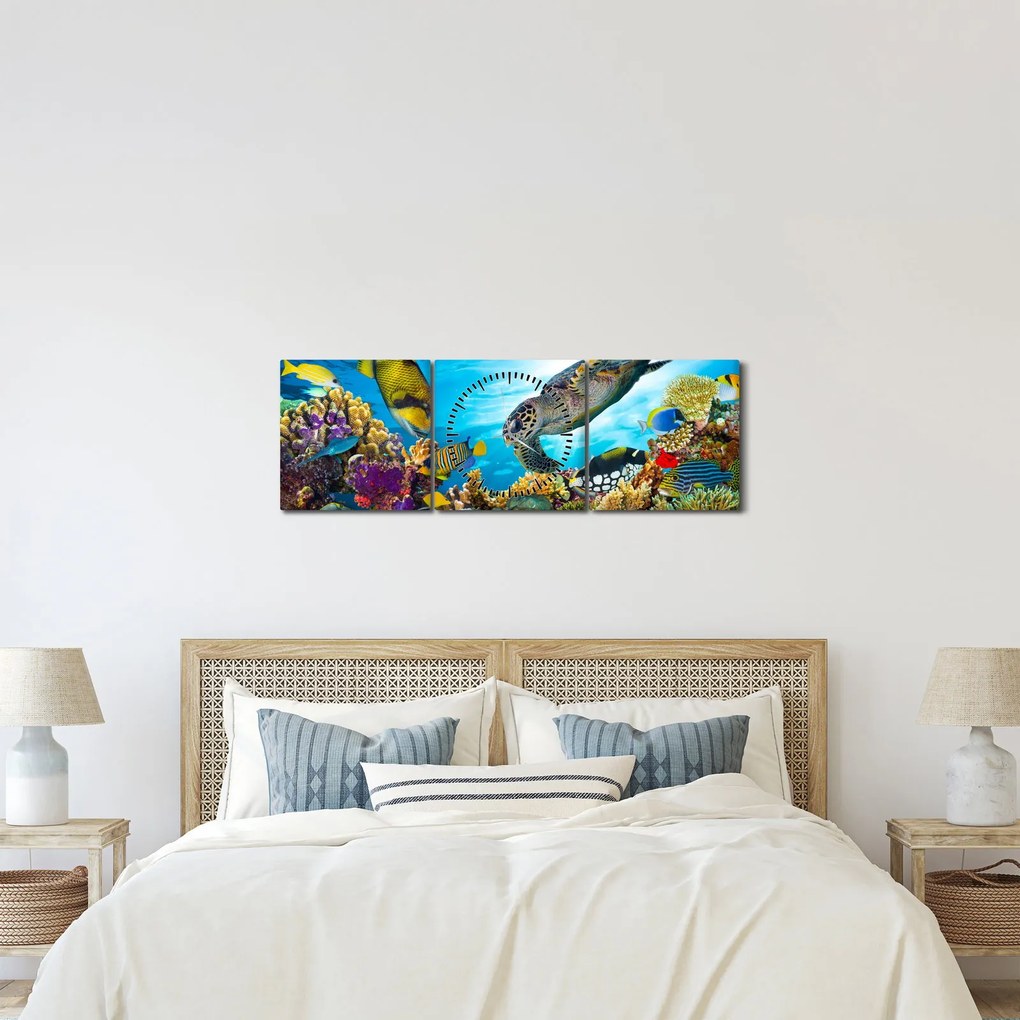 Obraz rafy koralowej (z zegarem) (90x30 cm)