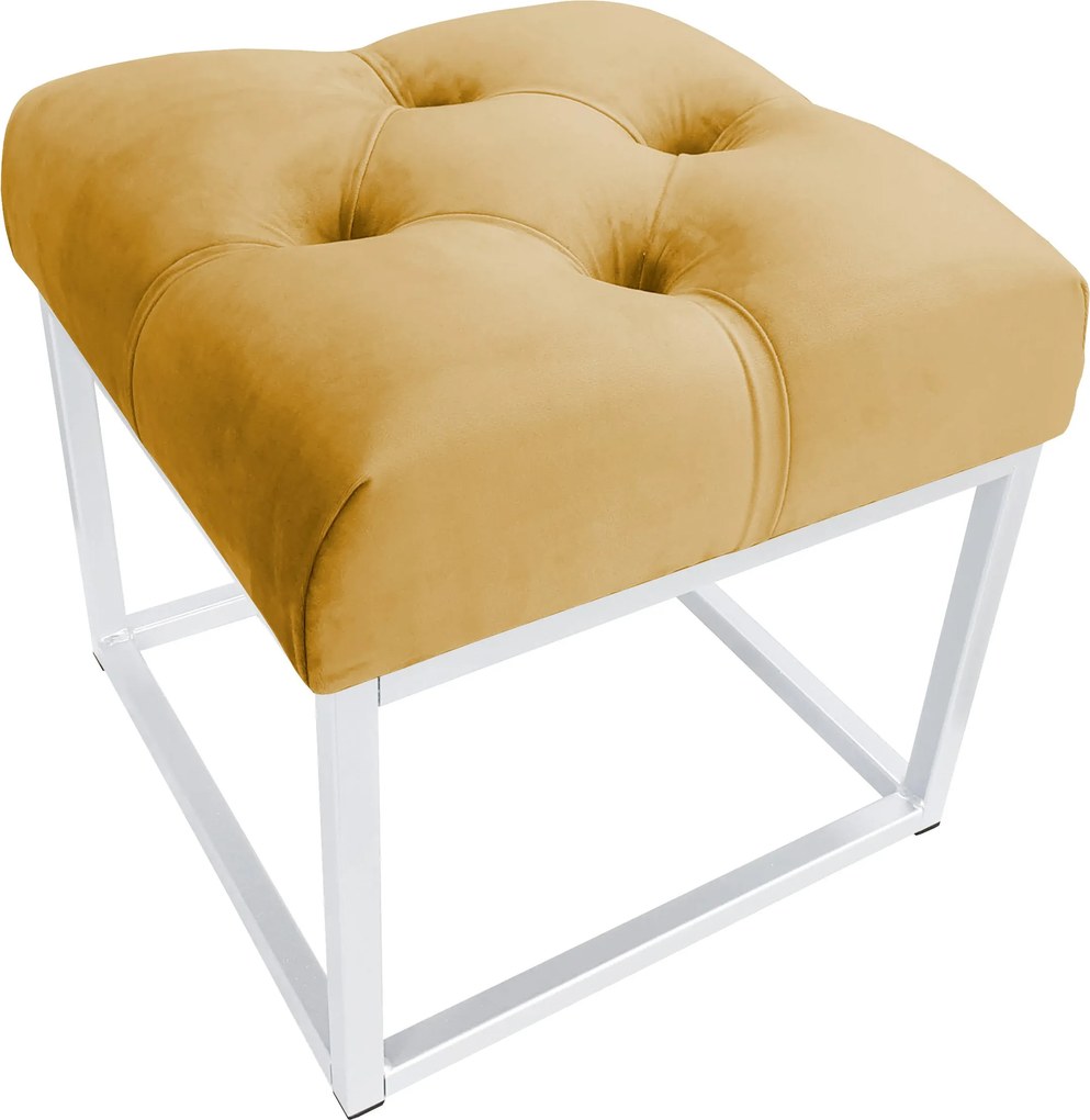 Pufa CHESTERFIELD tkanina Welur loft ławka podnóżek metal : Kolor Stelaża - Biały, Kolor tkaniny - VELVET - MG15, Typ tkaniny - Velvet