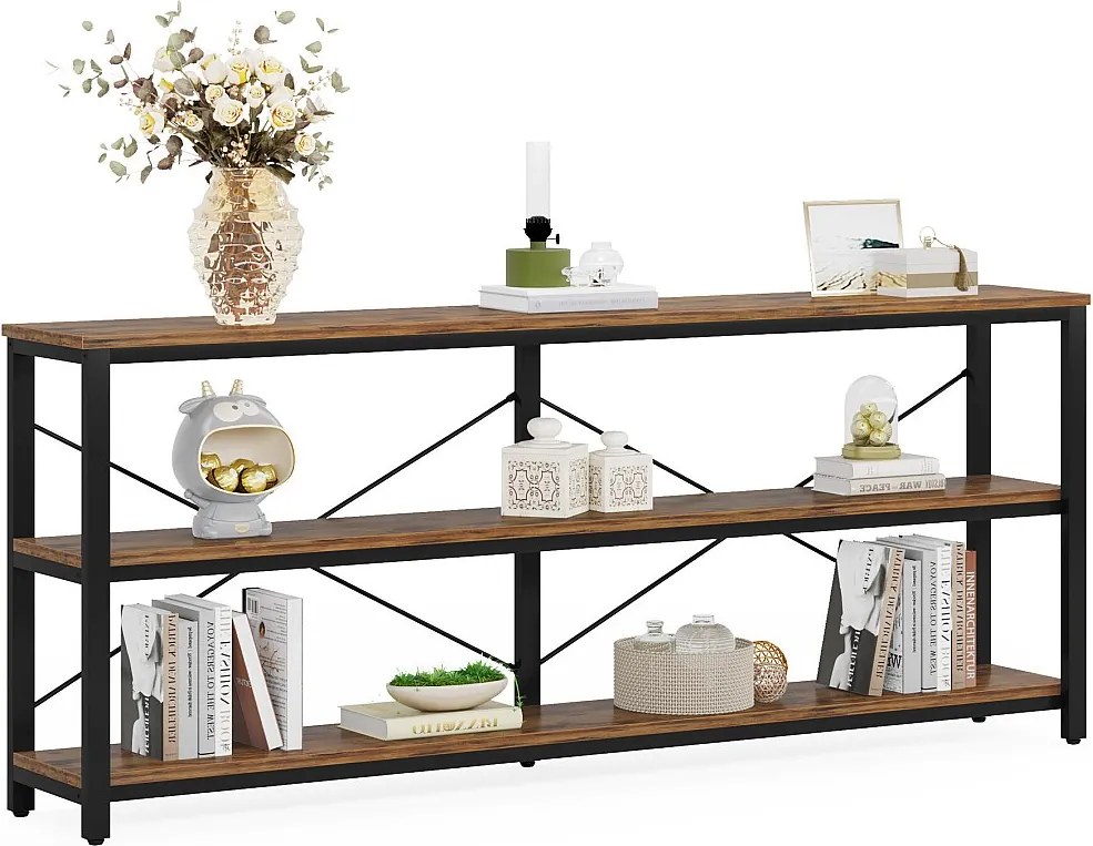 Stolik konsolowy 180 cm, stolik kawowy w stylu industrialnym, 3-poziomowy, z metalową ramą