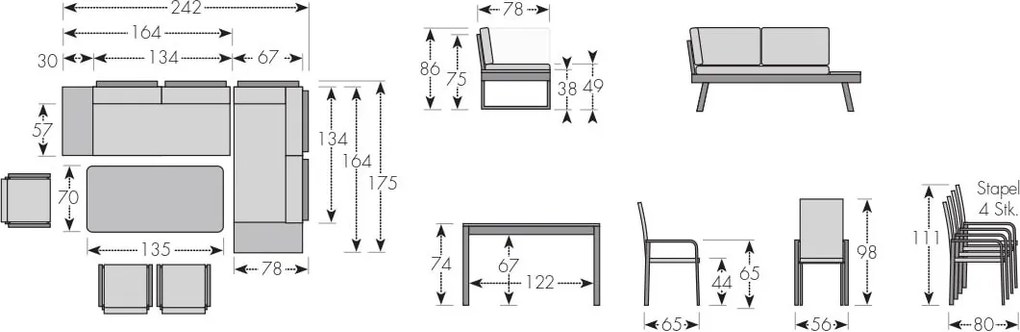 Doppler EXPERT PLUS AVERSA TEAK ogrodowy zestaw wypoczynkowy 3+2 szary