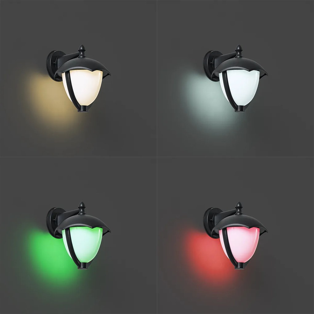 Inteligentna zewnętrzna lampa ścienna czarna z opalowym szkłem, w tym LED IP54 - Classica