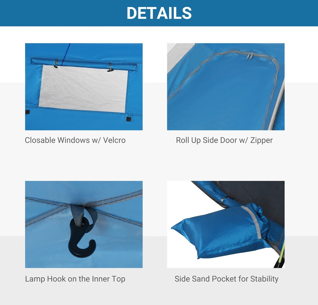 Outsunny Namiot plażowy Pop-up, rama z włókna szklanego, 4 kieszenie, okna z siatki, elastyczny, Niebieski