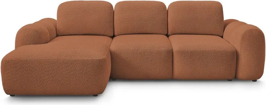 Pomarańczowy rozkładany/ze schowkiem narożnik z materiału bouclé (lewostronny/z szezlongiem) Montaigne – Bobochic Paris