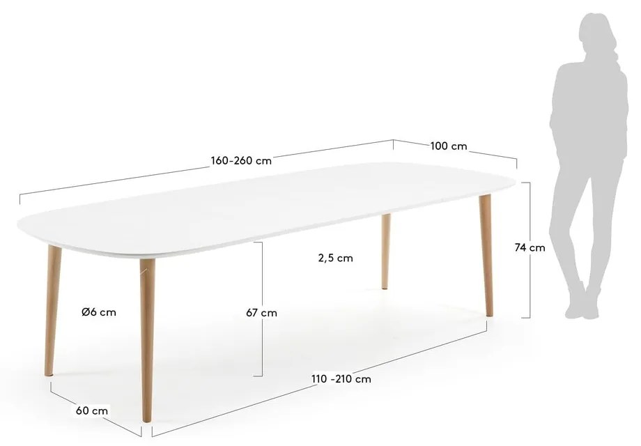 Biały rozkładany stół z białym blatem 100x160 cm Oqui – Kave Home