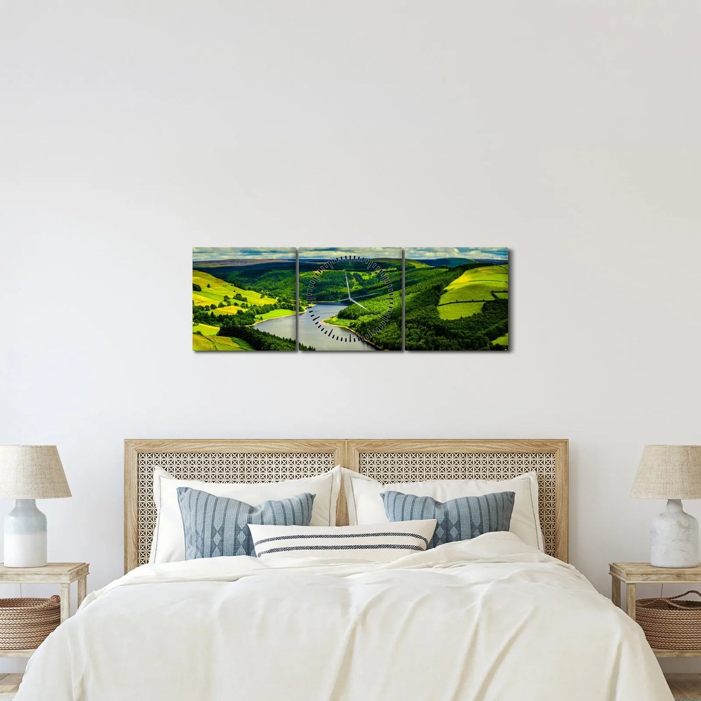 Obraz - Zielony krajobraz (z zegarem) (90x30 cm)