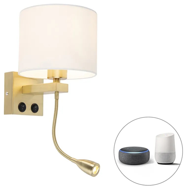 Inteligentna lampa ścienna złota z białym kloszem w tym Wifi A60 - Brescia ArtDeco Oswietlenie wewnetrzne