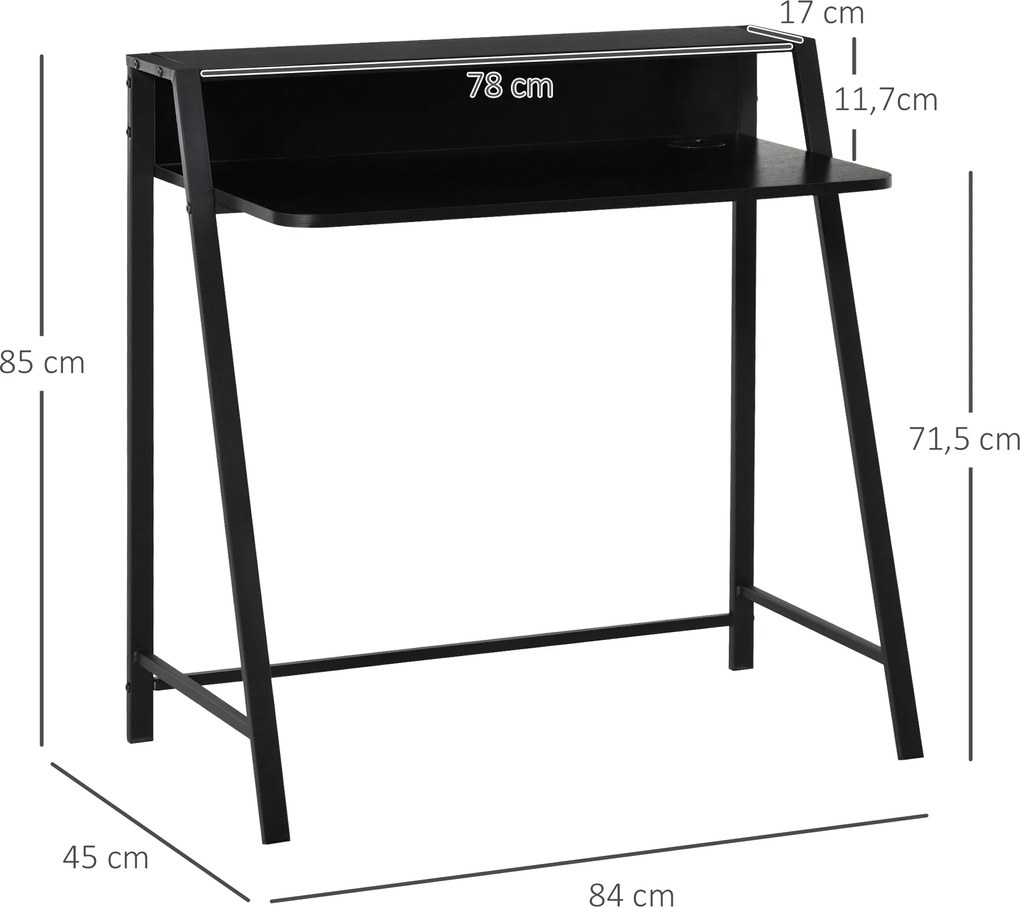 HOMCOM Stolik pod komputer Stół biurowy z szufladą na kable Czarny metal i MDF Stylowy i funkcjonalny 84x45x85 cm | Aosom PL